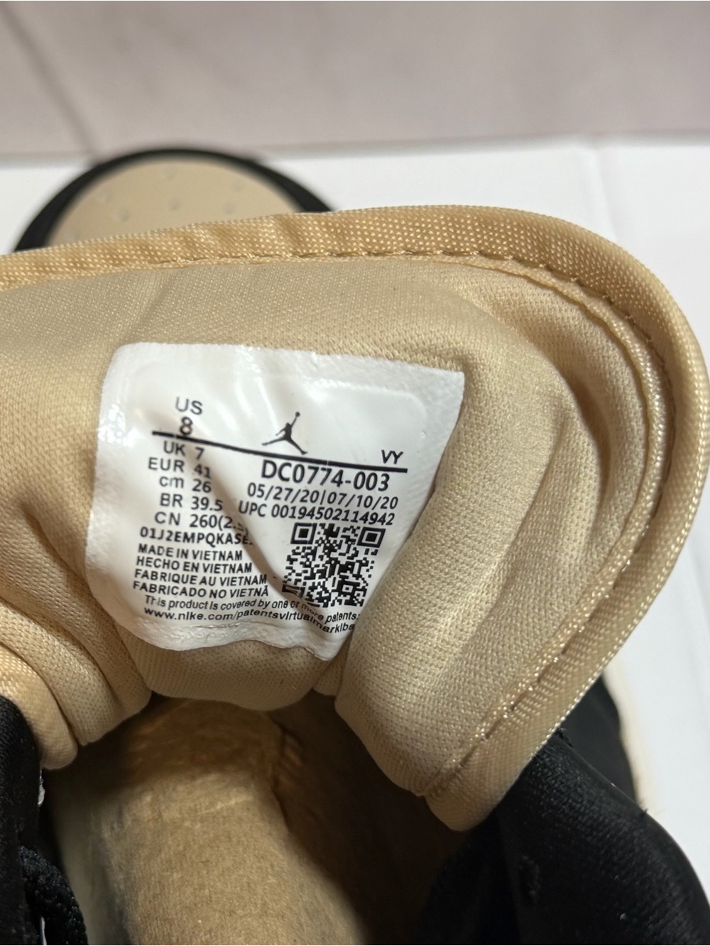 Jordan Kids Sneakers in Black and Tan Interior